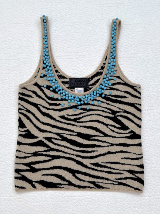 VTG Gianni Versace Animal print knit top, embellished with rhinestones