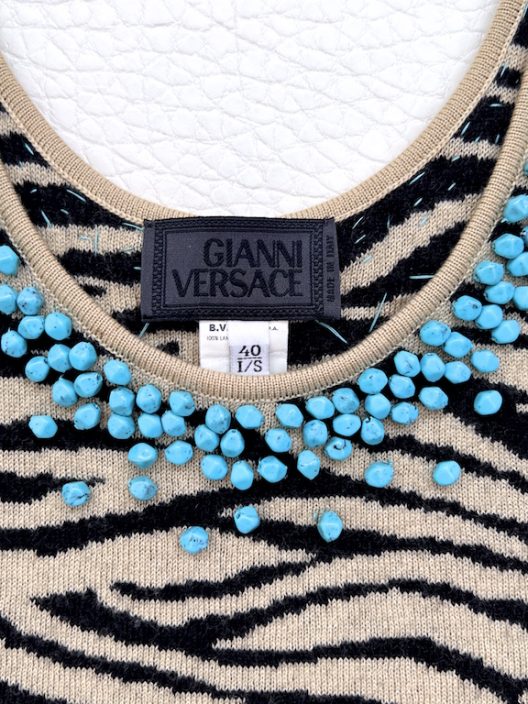 VTG Gianni Versace Animal print knit top, embellished with rhinestones