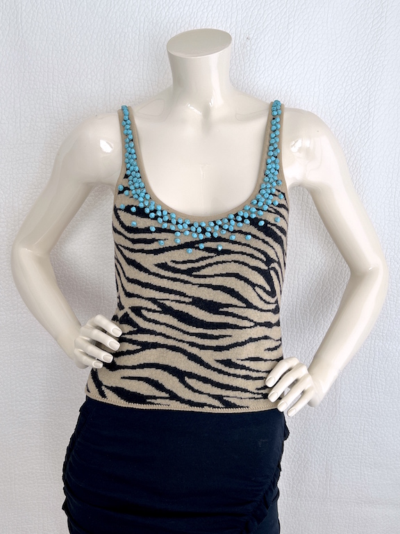 VTG Gianni Versace Animal print knit top, embellished with rhinestones