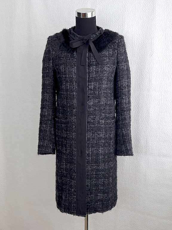 Prada tweed coat with fur collar
