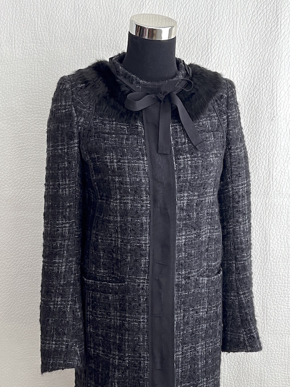 Prada tweed coat with fur collar