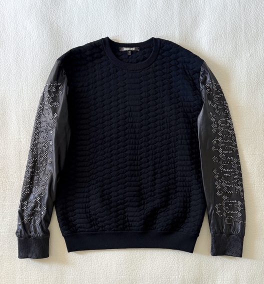 Roberto Cavalli Sweater with leather sleeves embellished with rhinestones