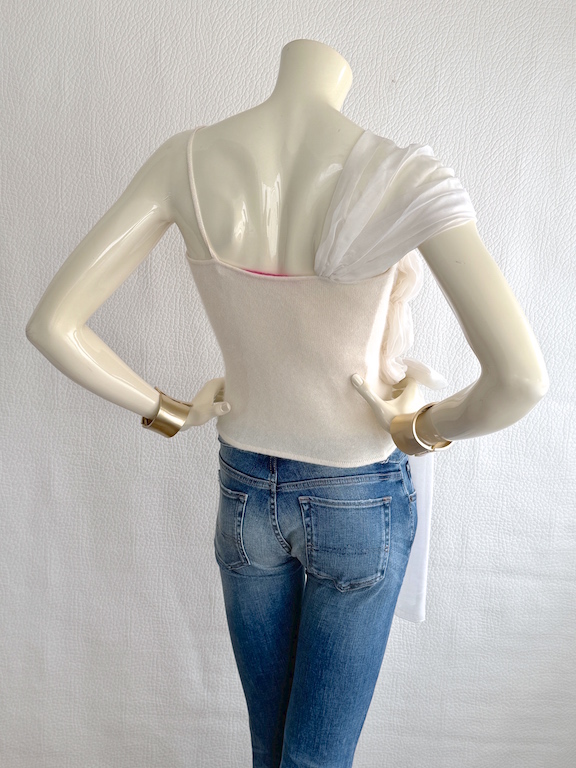 VTG Emanuel Ungaro Paris cashmere knit top embellished with silk ribbon