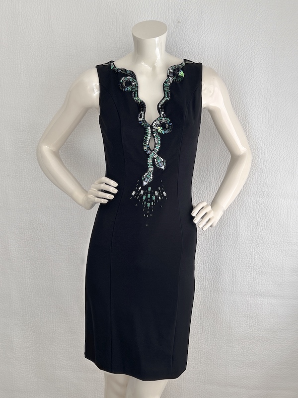 Roberto Cavalli little black dress embellished with rhinestones