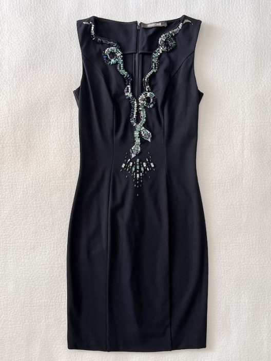Roberto Cavalli little black dress embellished with rhinestones