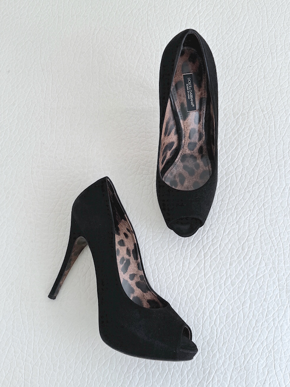 Dolce & Gabbana Black Suede Peep Toe Heels