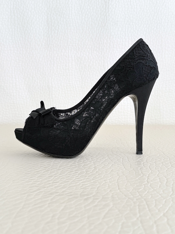 Dolce & Gabbana Black Lace Peep Toe Heels