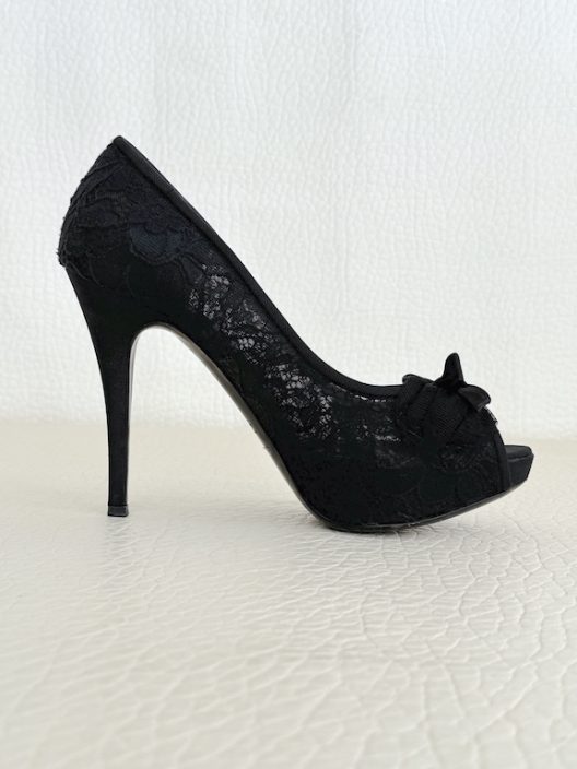 Dolce & Gabbana Black Lace Peep Toe Heels