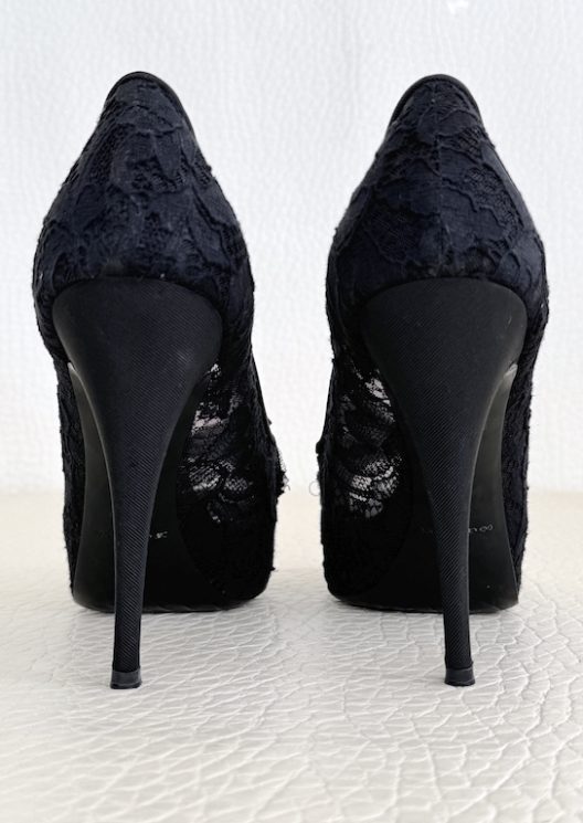 Dolce & Gabbana Black Lace Peep Toe Heels