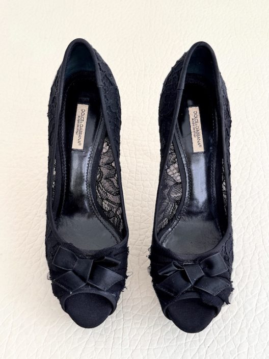 Dolce & Gabbana Black Lace Peep Toe Heels