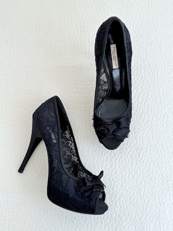 Dolce & Gabbana Black Lace Peep Toe Heels