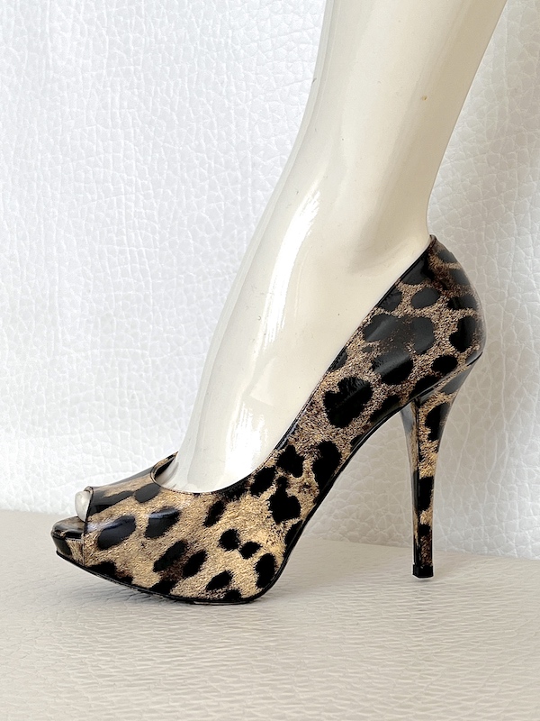 Dolce & Gabbana Animal Print Patent Leather Peep Toe Heels