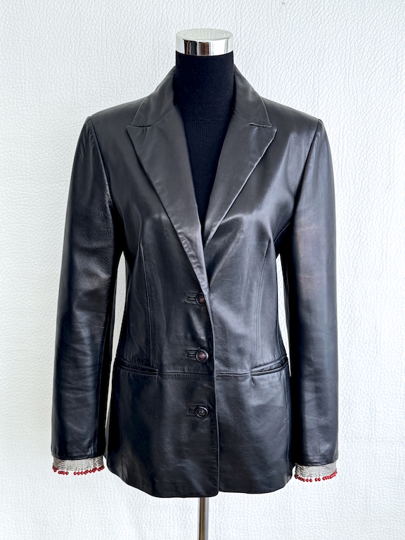 VTG Gianni Versace Black leather Blazer