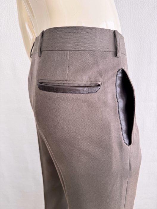 Hermès khaki slim pants-leather details