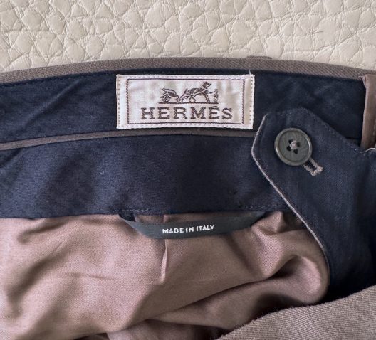 Hermès khaki slim pants-leather details