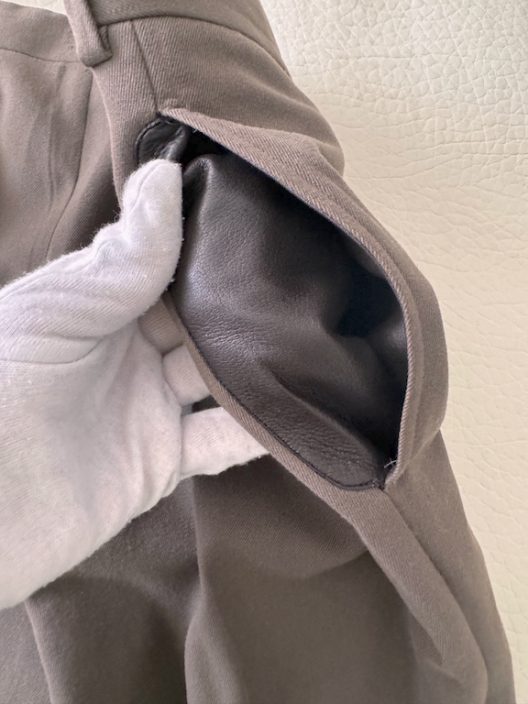 Hermès khaki slim pants-leather details
