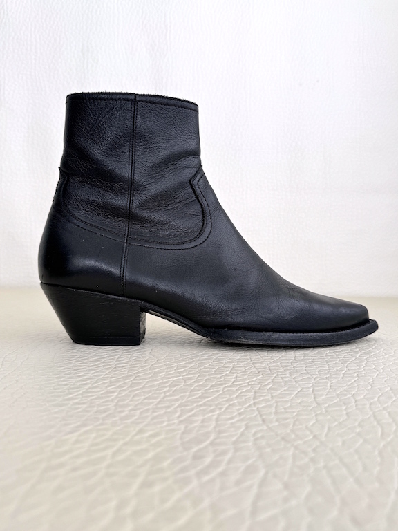 Saint Laurent Black Leather Lukas Boots