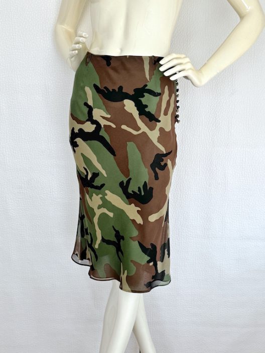VTG Dior by Galliano Cambo Print Silk Skirt