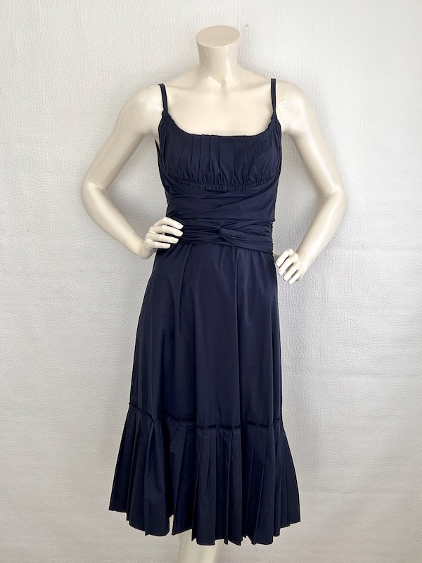 Prada Navy Pleated Strappy Dress