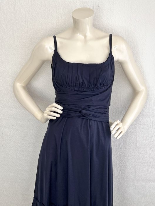 Prada Navy Pleated Strappy Dress