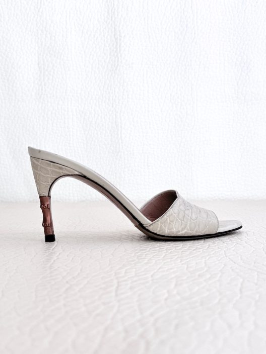 Gucci by Tom Ford Off-white Crocodile Mid Heel Mules