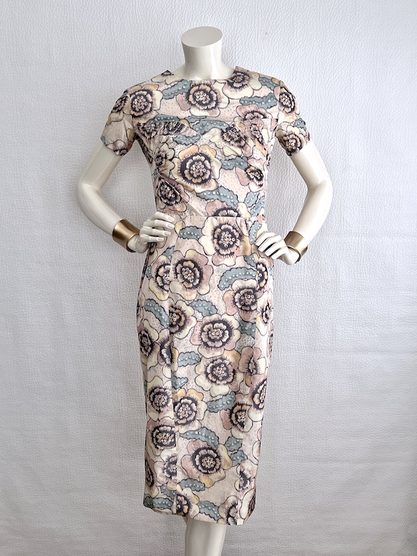 Rochas Paris Floral Print Silk Dress