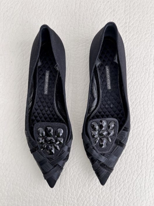 Giorgio Armani Satin Flat Shoe With Rhinestones