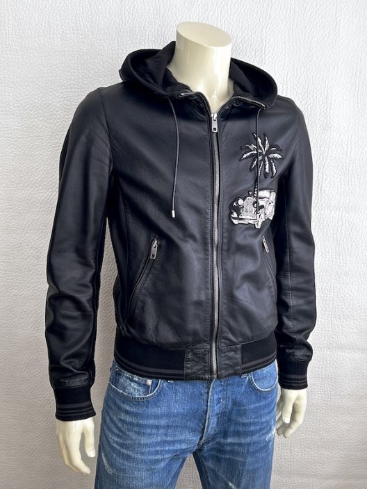 Dolce & Gabbana Black Leather Bomber Jacket