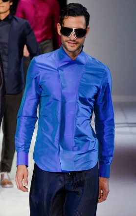 Emporio Armani Runway Silk Shirt Collarless-Hidden buttons