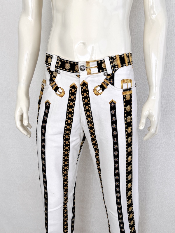 Vintage Gianni Versace Couture Iconic Belts print Jeans S/S 1993