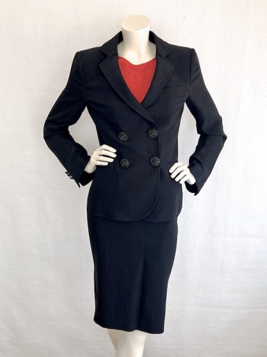 Black double-breasted suit with jewel buttons