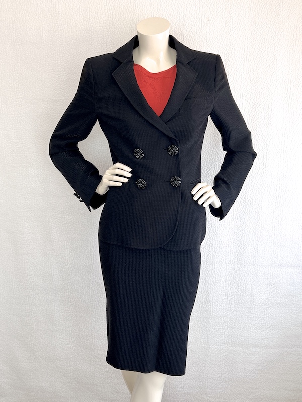 Black double-breasted suit with jewel buttons