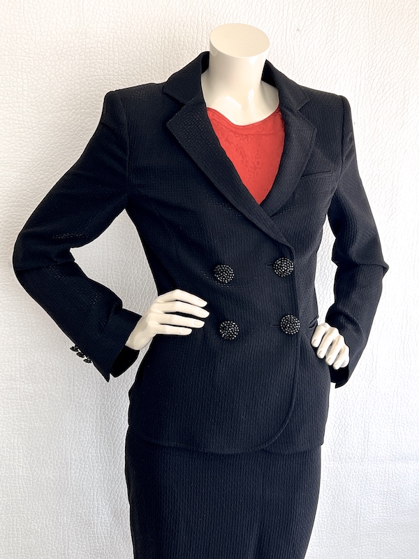 Black double-breasted suit with jewel buttons