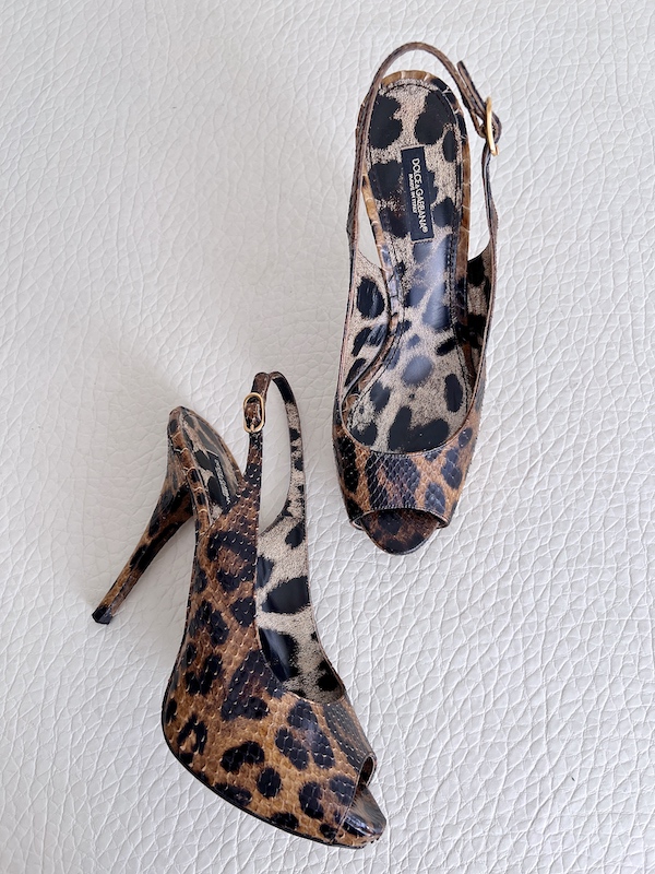 Dolce & Gabbana Animal Print Python Leather Peep Toe Heels