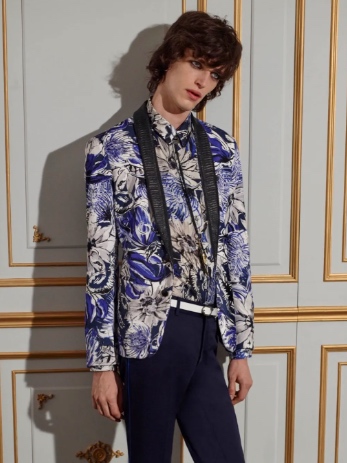 Roberto Cavalli Men’s Floral Print Tuxedo Blazer with Genuine Snakeskin Lapel
