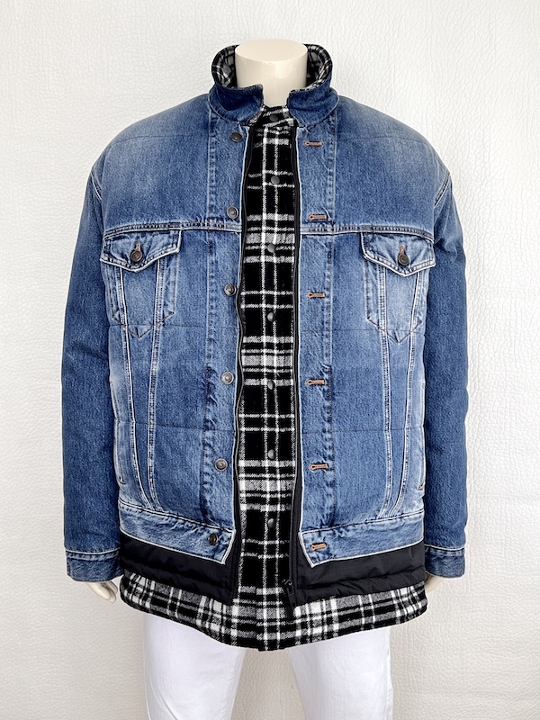 Balenciaga Quilted Denim Jacket with Plaid Flannel Lining (FW 2018)
