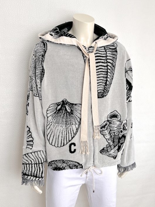 Loewe Paula’s Ibiza Hooded Cotton‑Terry Jacket with Seashell Jacquard Print