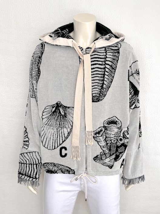 Loewe Paula’s Ibiza Hooded Cotton‑Terry Jacket with Seashell Jacquard Print