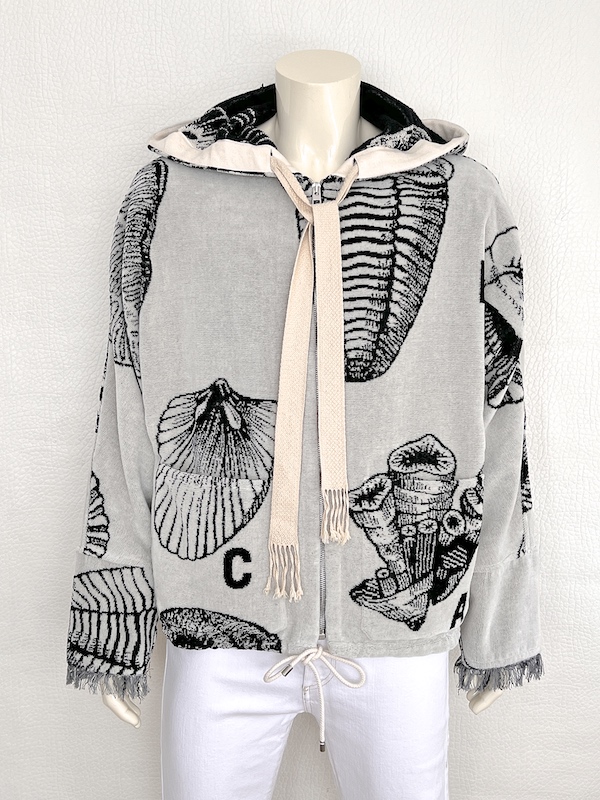 Loewe Paula’s Ibiza Hooded Cotton‑Terry Jacket with Seashell Jacquard Print