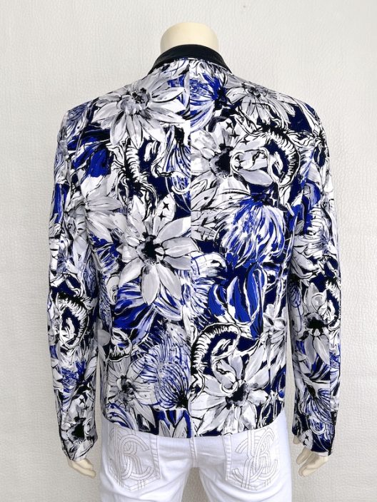 Roberto Cavalli Men’s Floral Print Tuxedo Blazer with Genuine Snakeskin Lapel