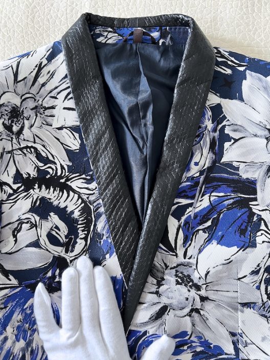 Roberto Cavalli Men’s Floral Print Tuxedo Blazer with Genuine Snakeskin Lapel