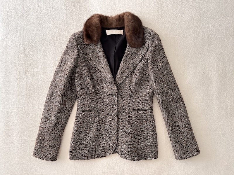 Valentino Garavani Tweed Blazer with Real Fur Collar
