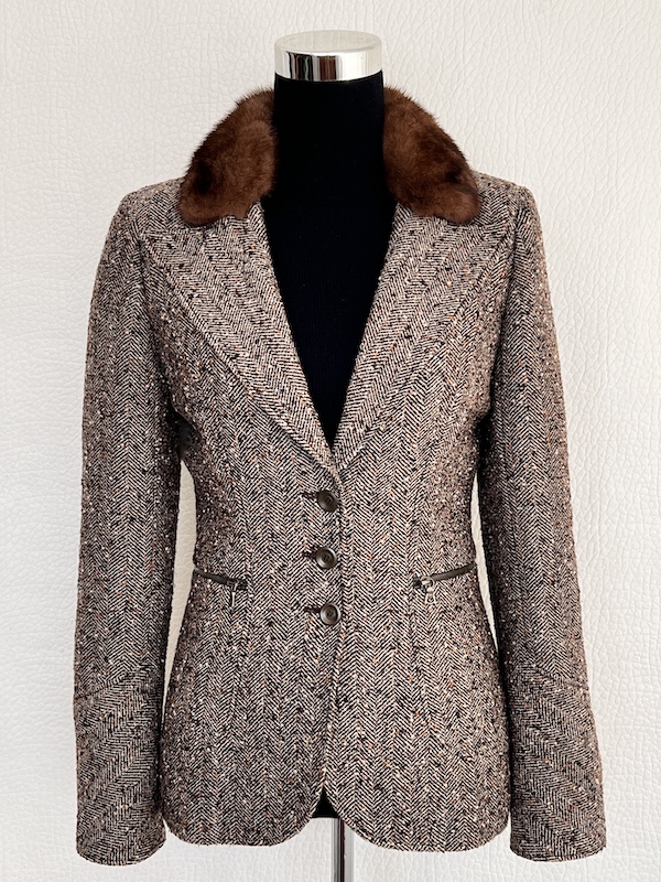 Valentino Garavani Tweed Blazer with Real Fur Collar