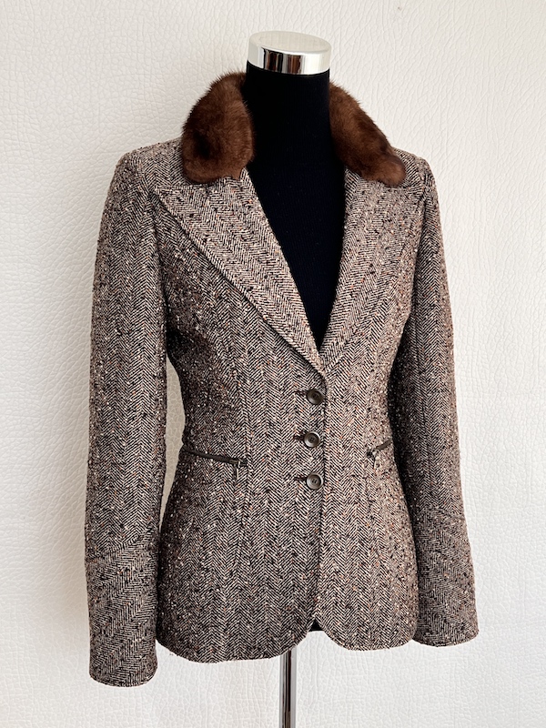 Valentino Garavani Tweed Blazer with Real Fur Collar