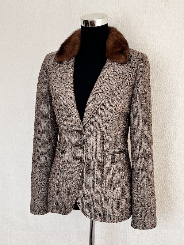 Valentino Garavani Tweed Blazer with Real Fur Collar