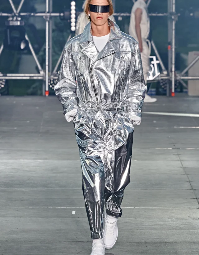 Balmain Runway Silver Metallic Leather Biker Jacket Lambskin Sz. IT46 - US36