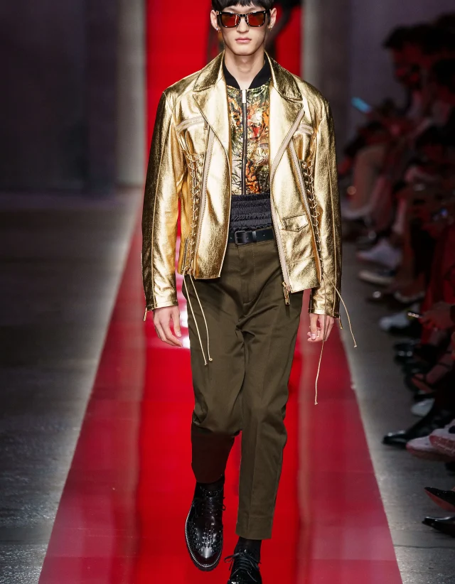 RARE Dsquared2 Runway Gold Metallic Leather Biker Jacket Lambskin Quilted Moto IT52