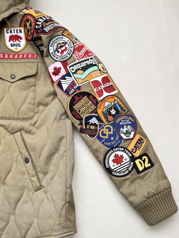 Dsquared2 Quilted Hooded Jacket Patch Sleeve Beige Size M