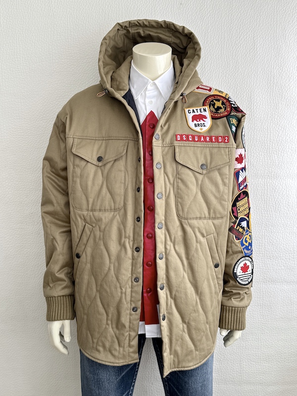 Dsquared2 Quilted Hooded Jacket Patch Sleeve Beige Size M