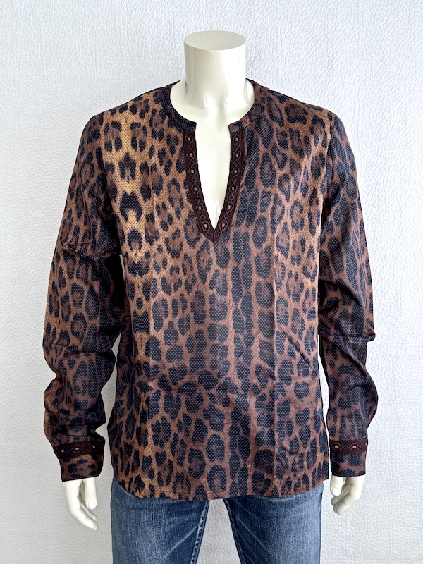 Roberto Cavalli Leopard Print Cotton Tunic Shirt – Open Sz. XL